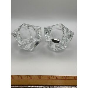PartyLite Crystal Votive Candle Holders Pair Heavy Faceted Geometric Glass Chip*